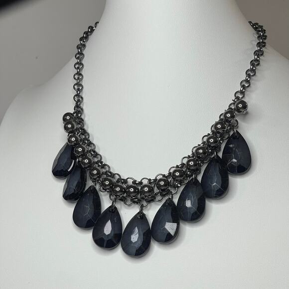 chunky gunmetal gray chain link necklace faux gray jewelry costume jewel - Picture 1 of 16